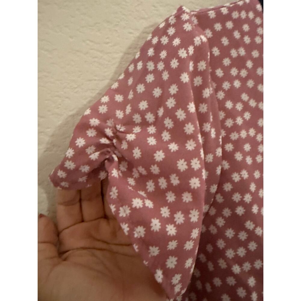 Women’s Pink Floral Puff Sleeve Midi Dress Medium Cottagecore Boho Tiered Daisy - Picture 4 of 7